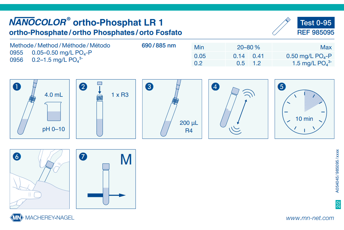 Tube test NANOCOLOR ortho- and total Phosphate LR 1