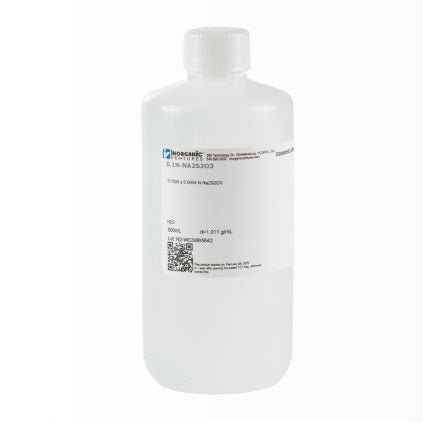 0.1N Sodium Thiosulfate, 500mL
Prepared and Standardized according to USP specifications
