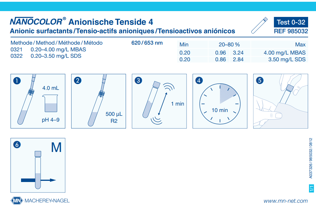 Tube test NANOCOLOR Anionic surfactants 4