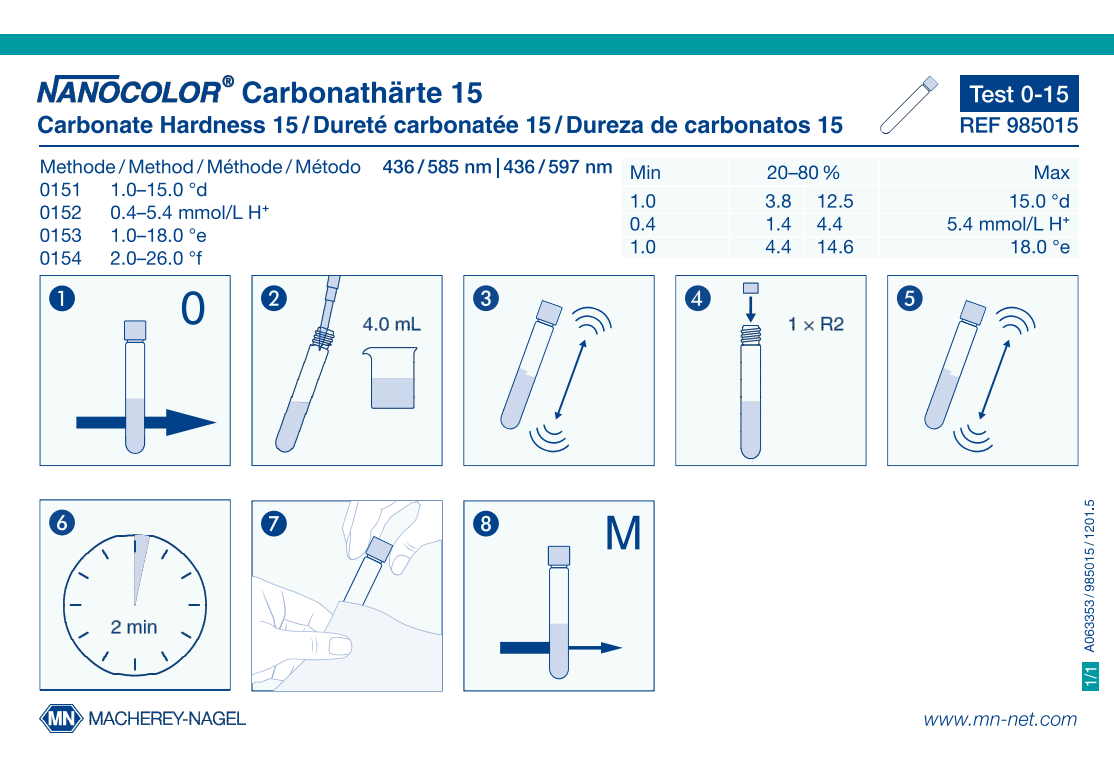 Tube test NANOCOLOR Carbonate hardness 15