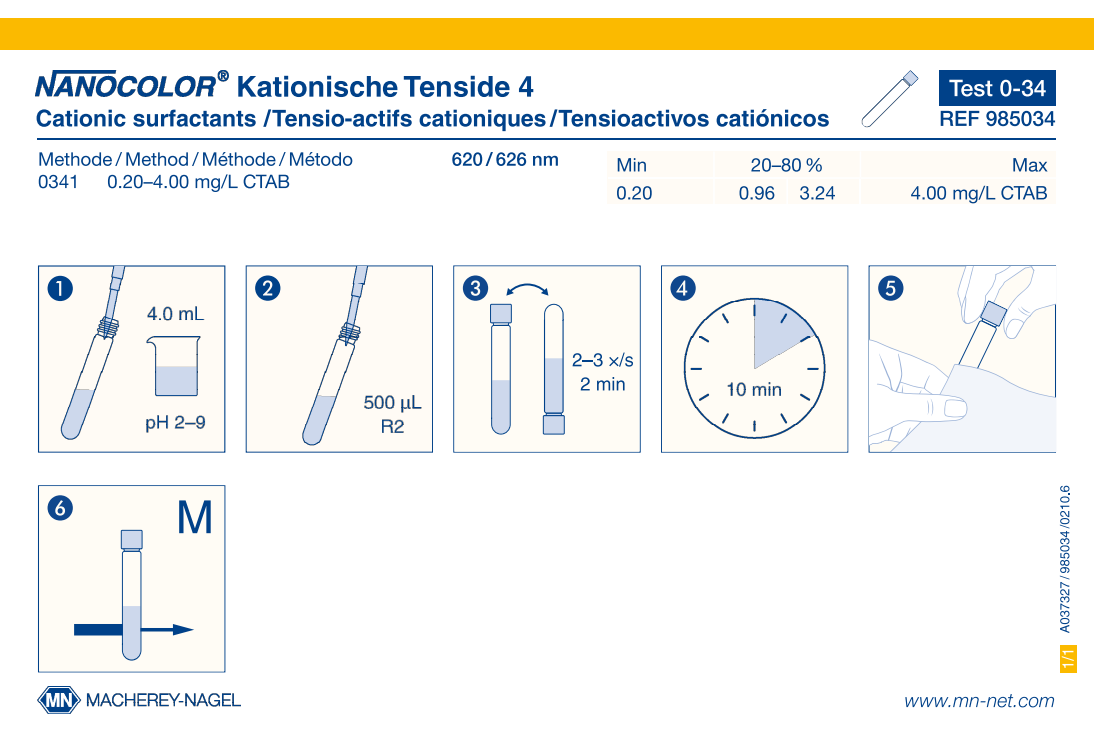 Tube test NANOCOLOR Cationic surfactants 4