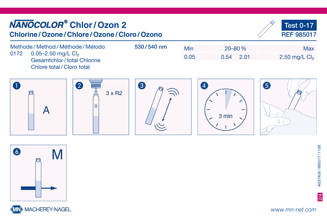 Tube test NANOCOLOR Chlorine/Ozone 2