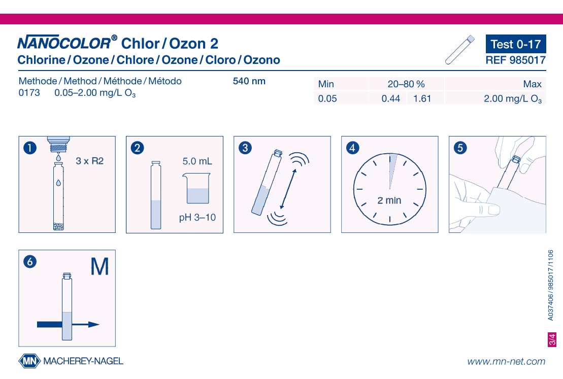 Tube test NANOCOLOR Chlorine/Ozone 2