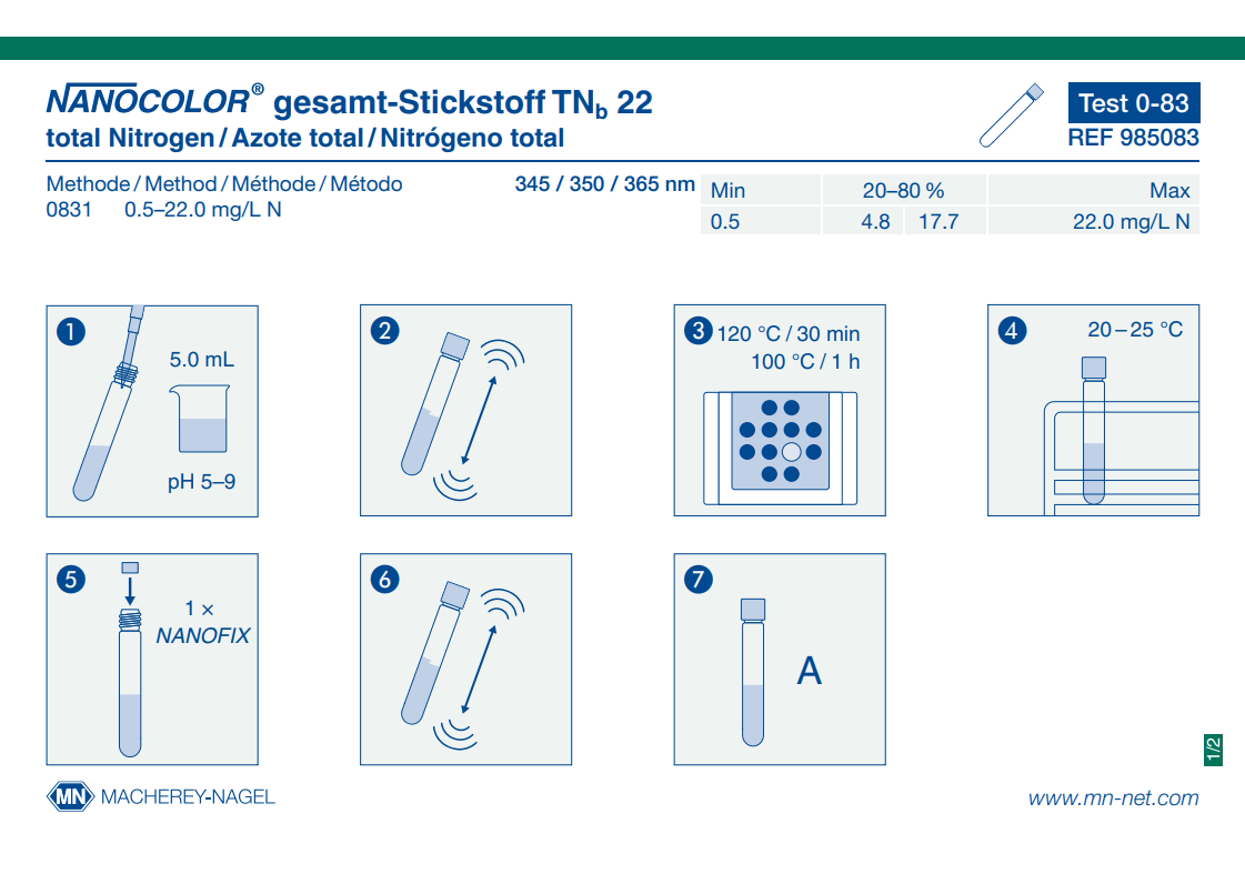 Tube test NANOCOLOR total-Nitrogen TNb 22