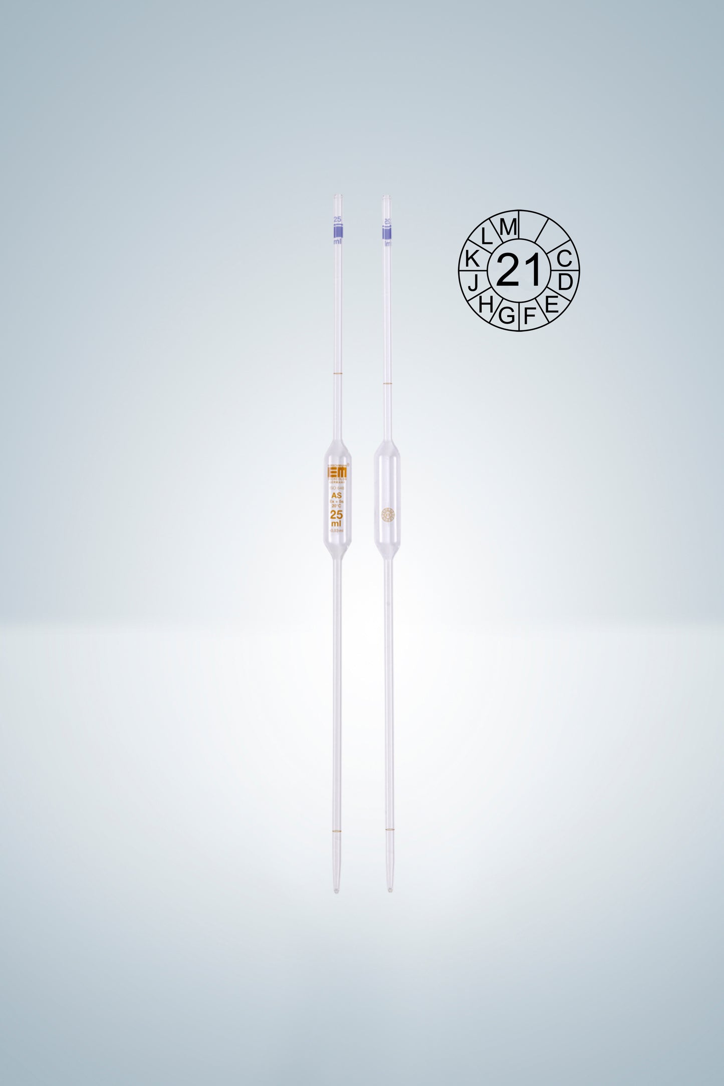 Volumetric pipettes, cl. AS, amber grad.