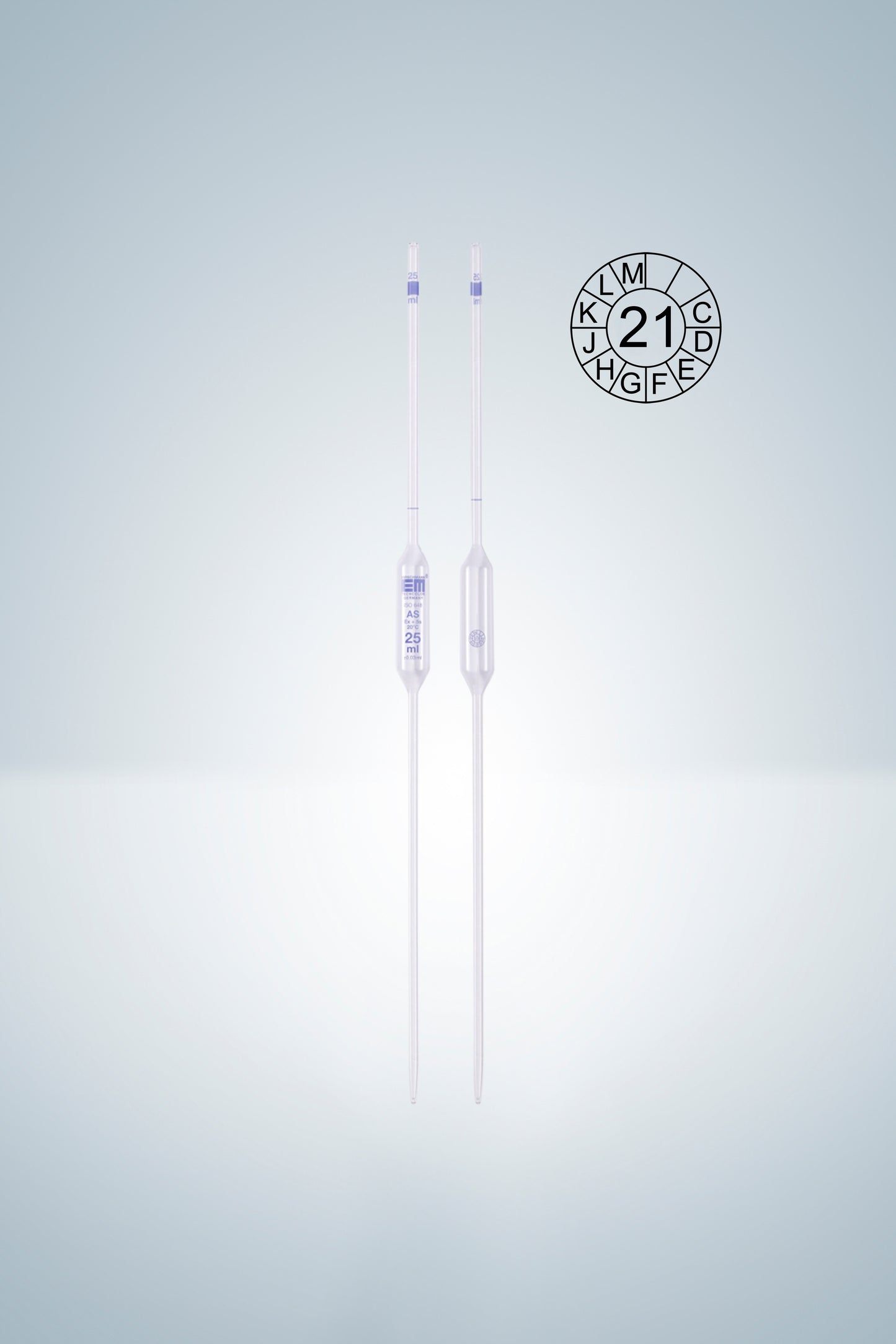 Volumetric pipettes, cl. AS, blue grad.