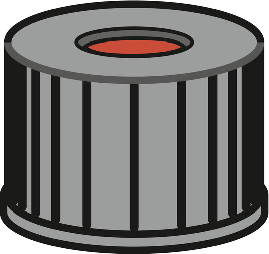 Screw closure, N 8, PP, black, center hole, Red Rubber/FEP colorl., 1.3 mm