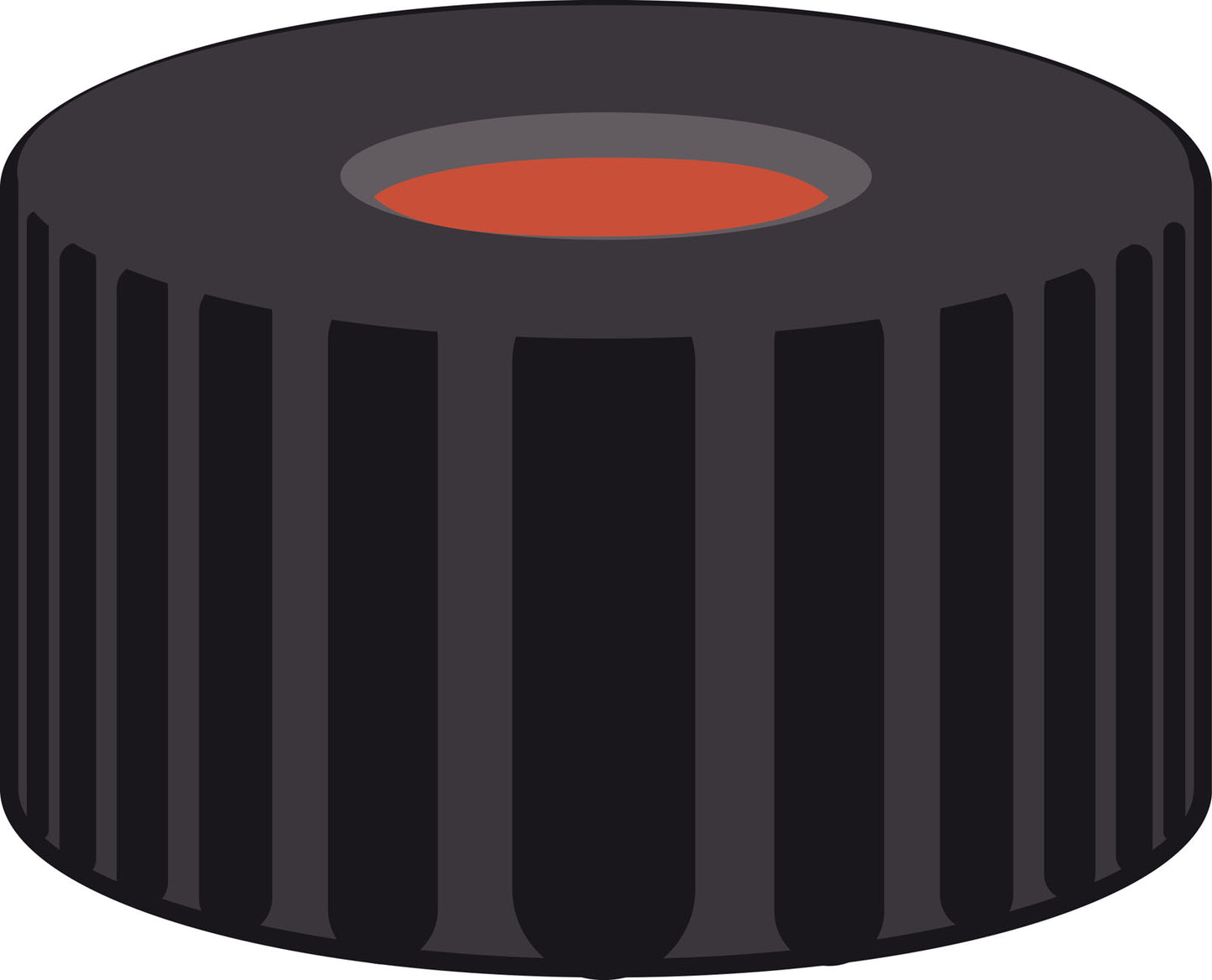 Screw closure, N 9, PP, black, center hole, Red Rubber/FEP colorless, 1.0 mm