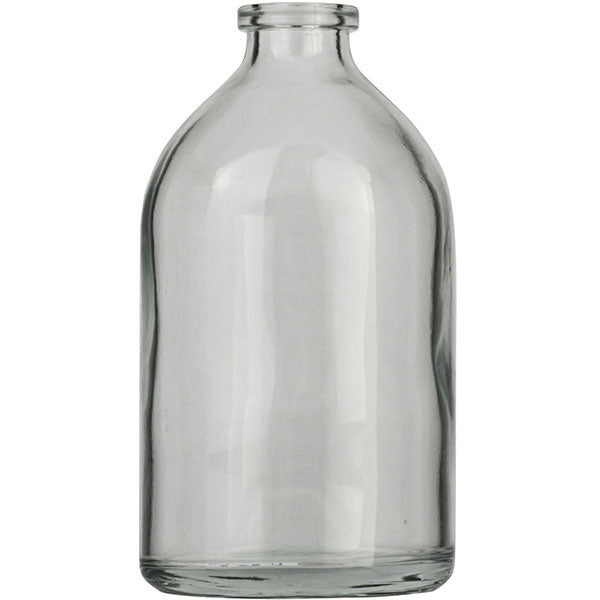 Crimp neck vial, N 20, 51.6x94.5 mm,100.0 mL,flat bott.,flat neck, clear,3rd cl.