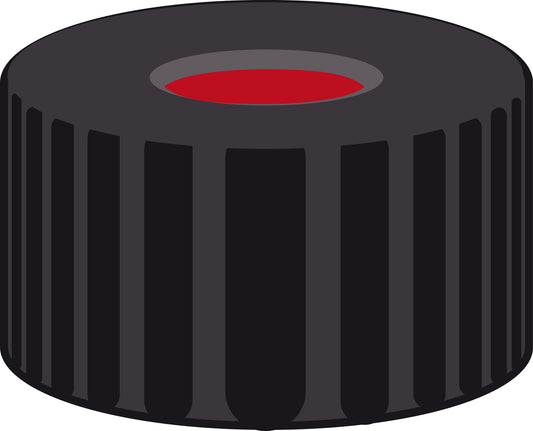 Screw closure, N 9, PP, black,center hole,PTFE red/Silicone white/PTFE red,1.0mm