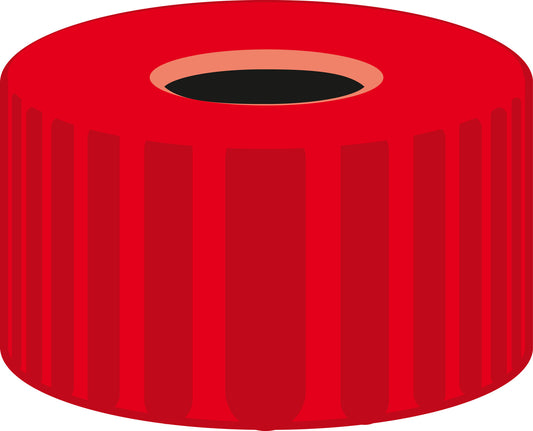 Screw closure, N 9, PP, red, center hole, no liner