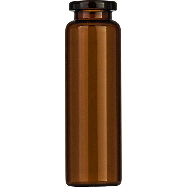 Crimp neck vial, N 20, 23.25x75.5 mm, 20.0 mL, flat bottom, flat neck, amber