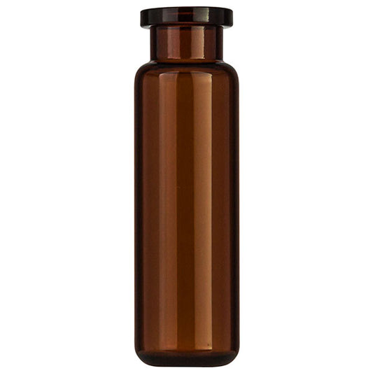 Crimp neck vial, N 20, 22.5x75.5 mm, 20.0 mL, rounded bottom, flat neck, amber