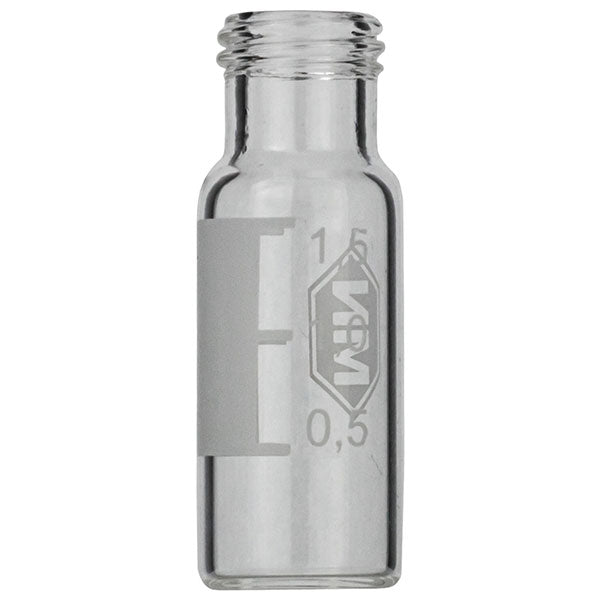 Screw neck vial, N 9, 11.6x32.0 mm, 2 mL, label, flat bottom, clear, silanized