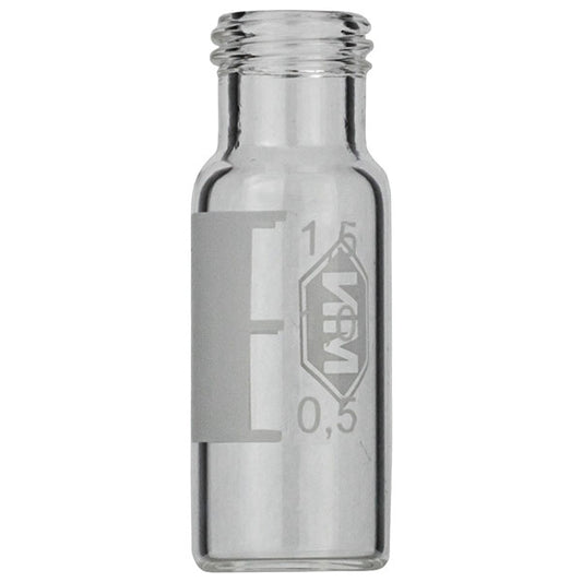 Screw neck vial, N 9, 11.6x32.0 mm, 2 mL, label, flat bottom, clear, silanized