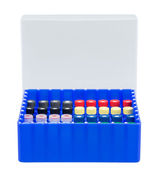 Vial container, max. diameter 12 mm, 81 pos., with lid and divider, stackable