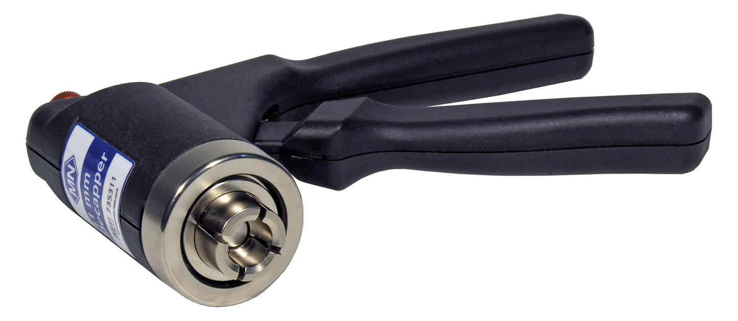 Decapping tool for 11 mm aluminum caps, manual, ergonomic