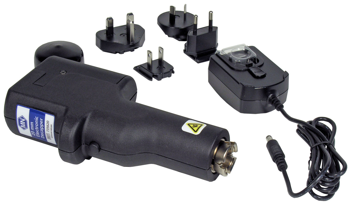 Decapping tool for 20 mm aluminum caps, electronic, battery-powered