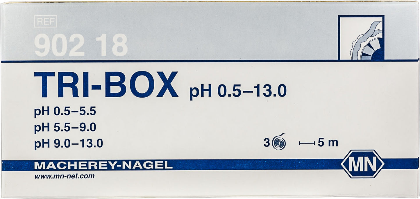 Special indicator paper TRI–BOX pH 0.5–13.0, box of 3 papers