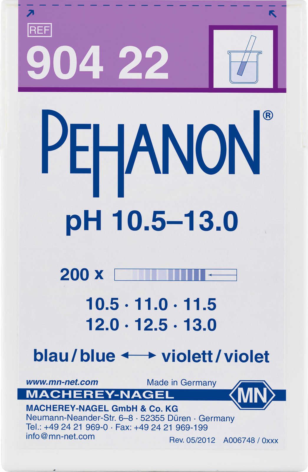 pH test strips, PEHANON 10.5–13.0, for colored samples