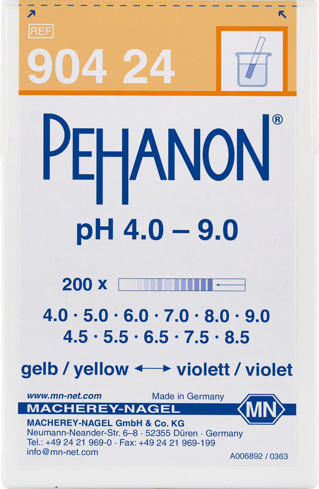pH test strips, PEHANON 4.0–9.0, for colored samples
