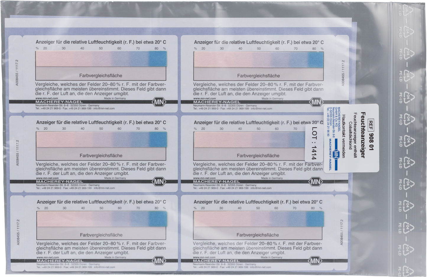 Semi-quantitative moisture indicator 20–80 % r. h., self-adhesive labels