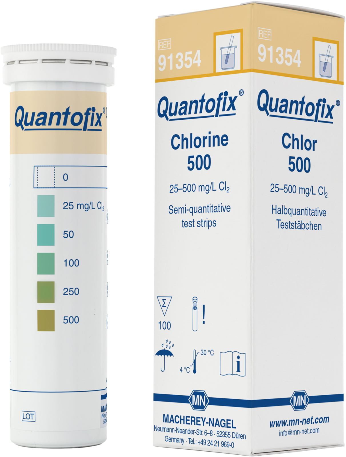 Semi-quantitative test strips QUANTOFIX Chlorine 500