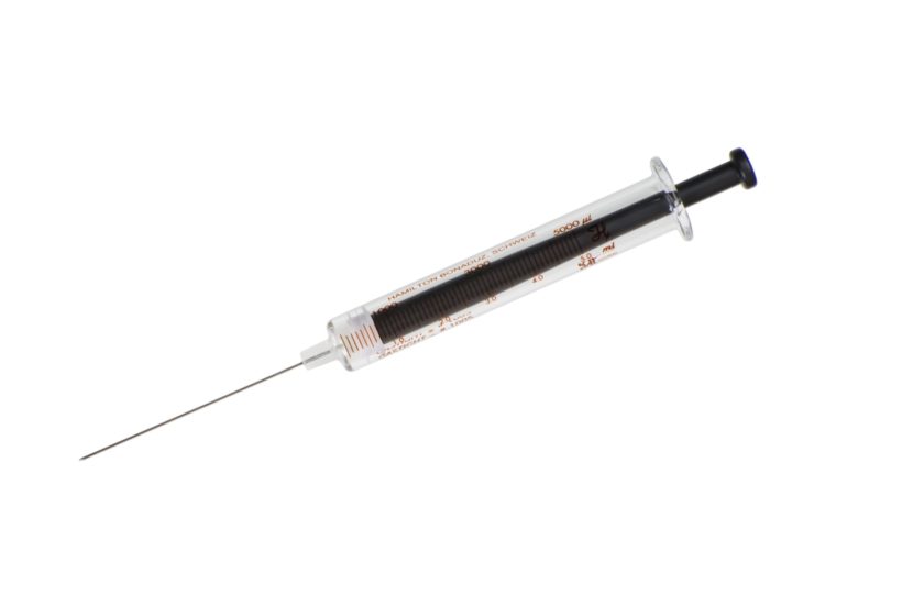 Hamilton 5 mL Shimadzu Syringe (110 °C), Luer Tip Cemented Needle, 23 Gauge, Point Style 5
