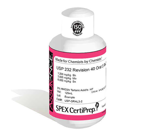 USP 232 Revision 40, Oral 3 Mix 2 Elemental Impurities, 125 mL