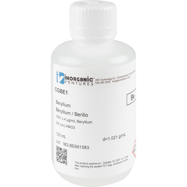 1000ug/mL BERYLLIUM 125mL for AA