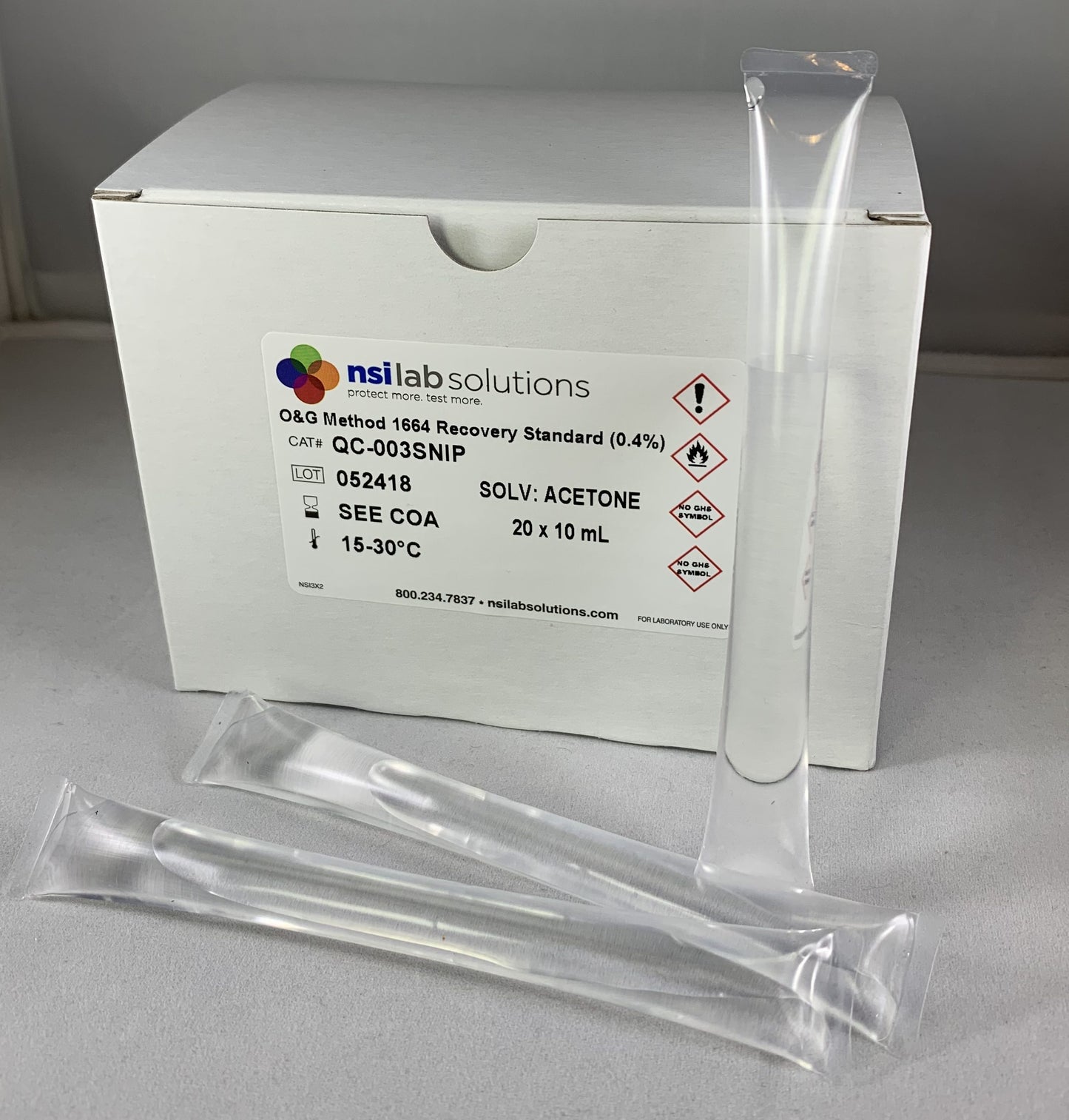 Oil and Grease Method 1664 - Recovery Standard (0.4%) Snip, #QC-003SNIP