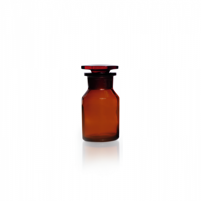 Reagent Bottle, wide neck, soda-lime glass, amber, ST 34/24 ground joint, with glass stopper, 250 mL