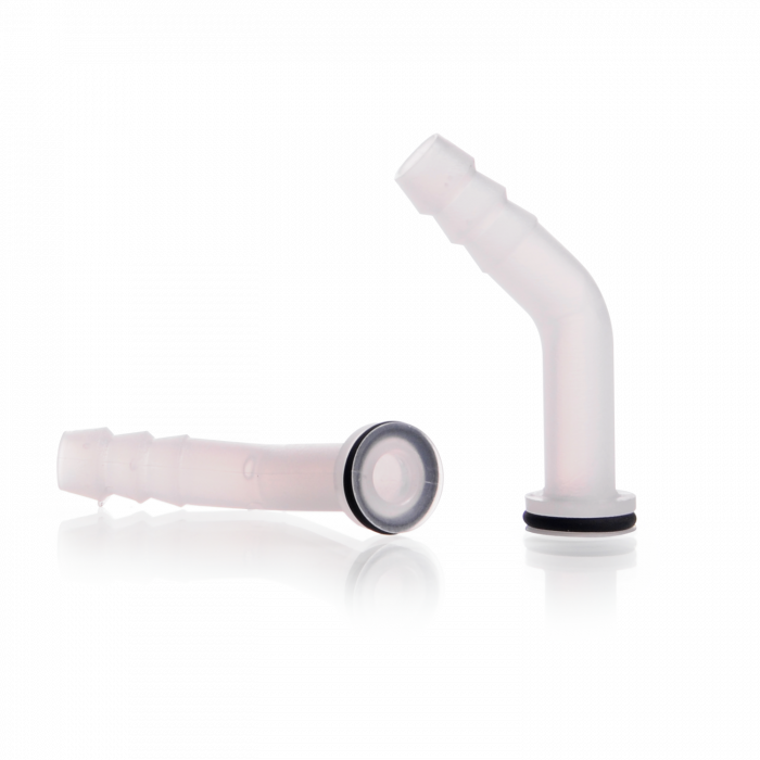 Plastic Hose Connection, bent, with PBT cap and silicone seal (VMQ), GL 18