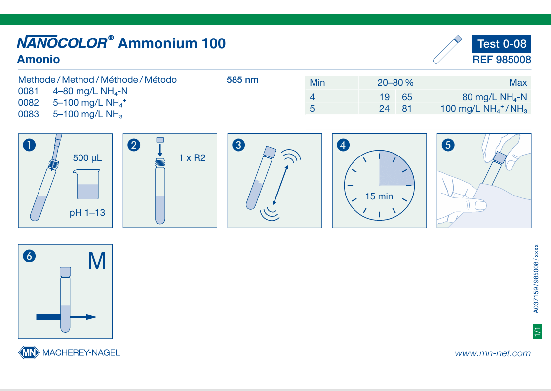 Tube test NANOCOLOR Ammonium 100