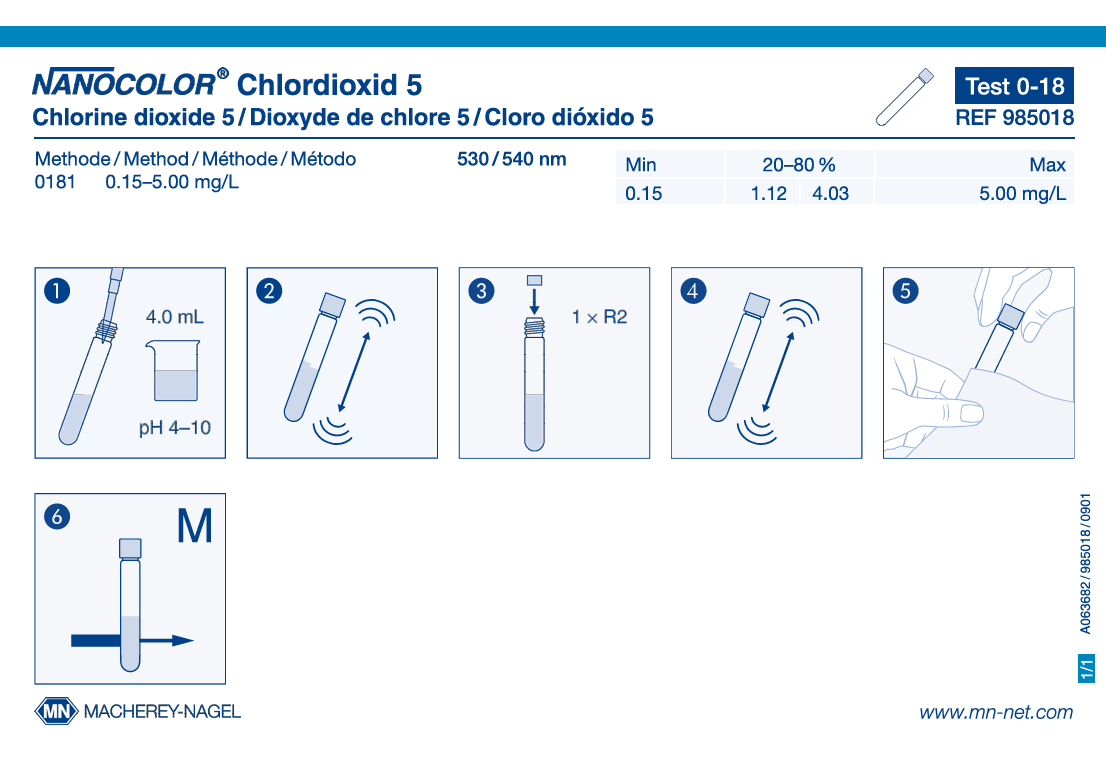 Tube test NANOCOLOR Chlorine dioxide 5