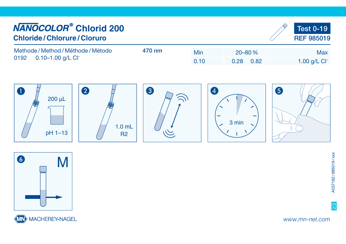 Tube test NANOCOLOR Chloride 200