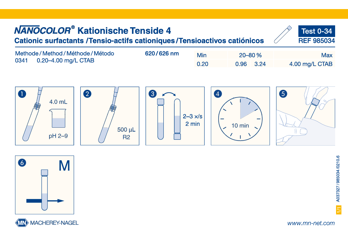Tube test NANOCOLOR Cationic surfactants 4