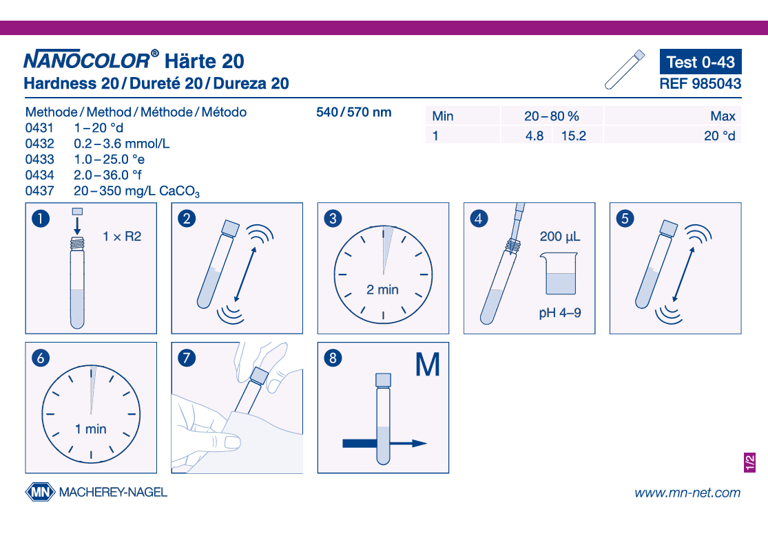 Tube test NANOCOLOR Hardness 20