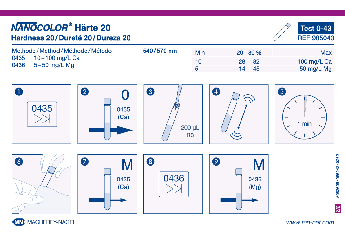 Tube test NANOCOLOR Hardness 20