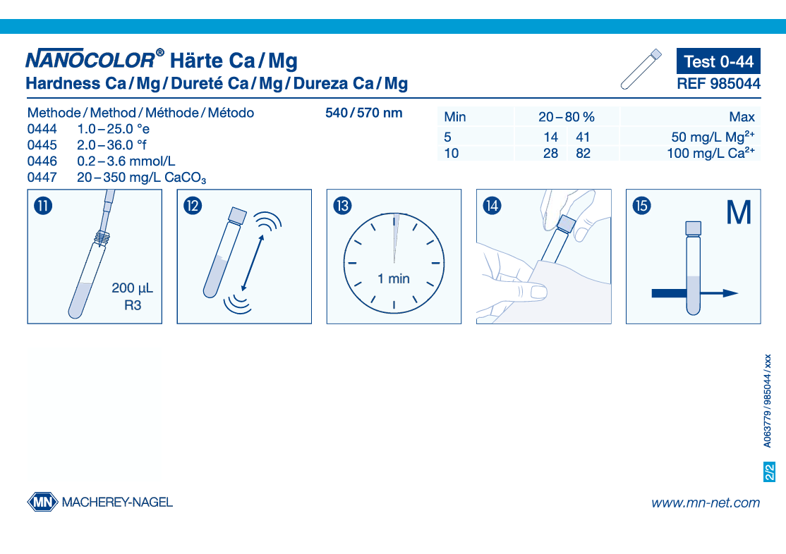 Tube test NANOCOLOR Hardness Ca / Mg