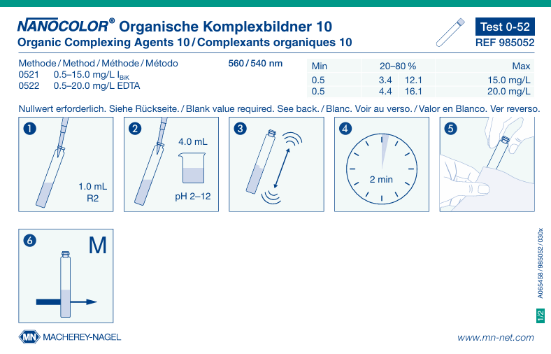 Tube test NANOCOLOR org. Complexing agents 10