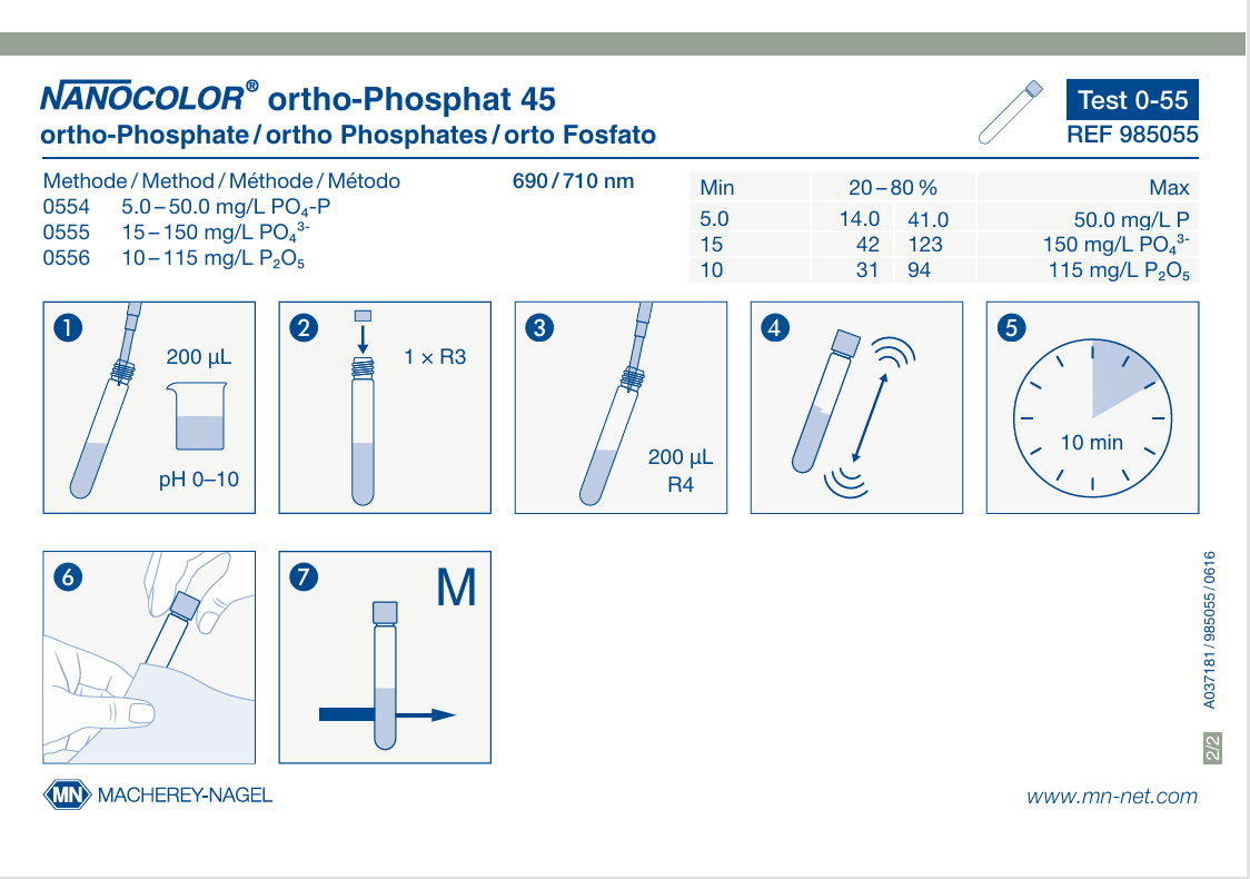 Tube test NANOCOLOR ortho- and total-Phosphate 45
