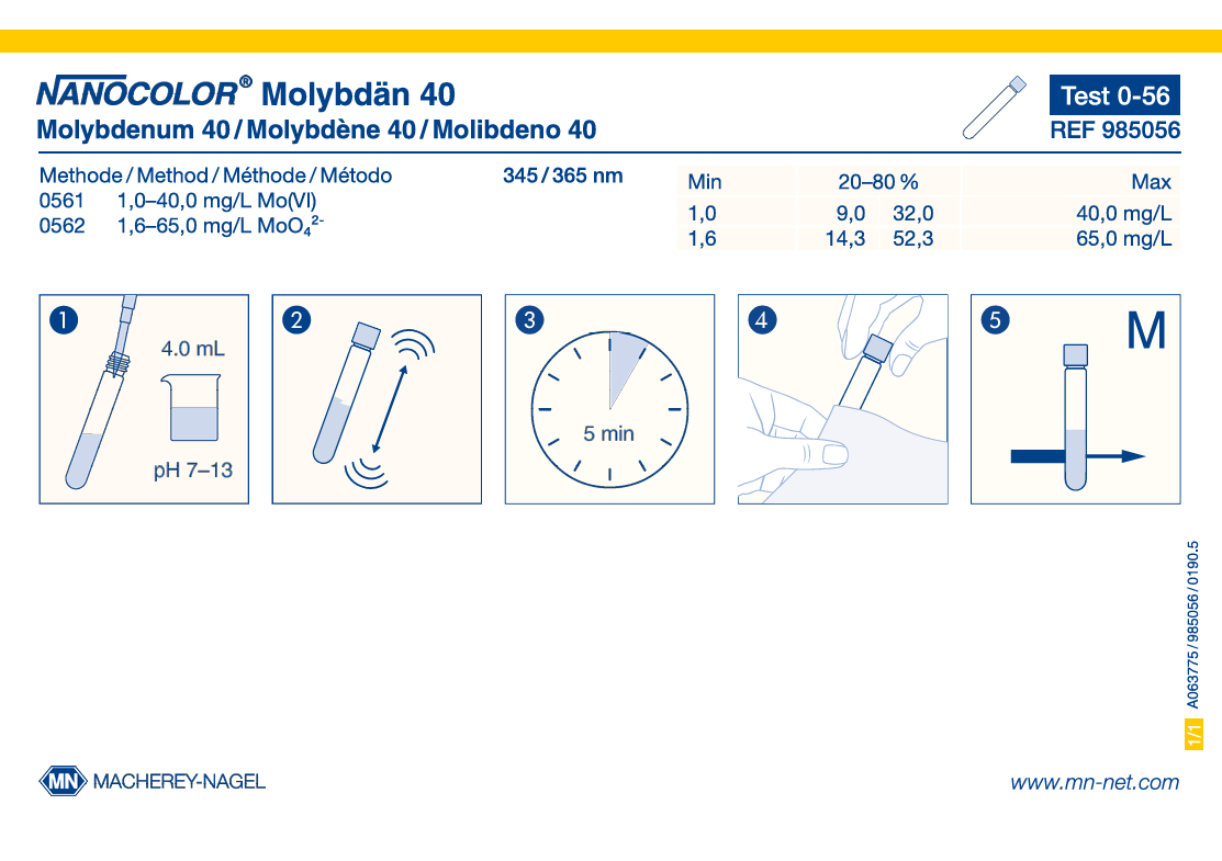 Tube test NANOCOLOR Molybdenum 40