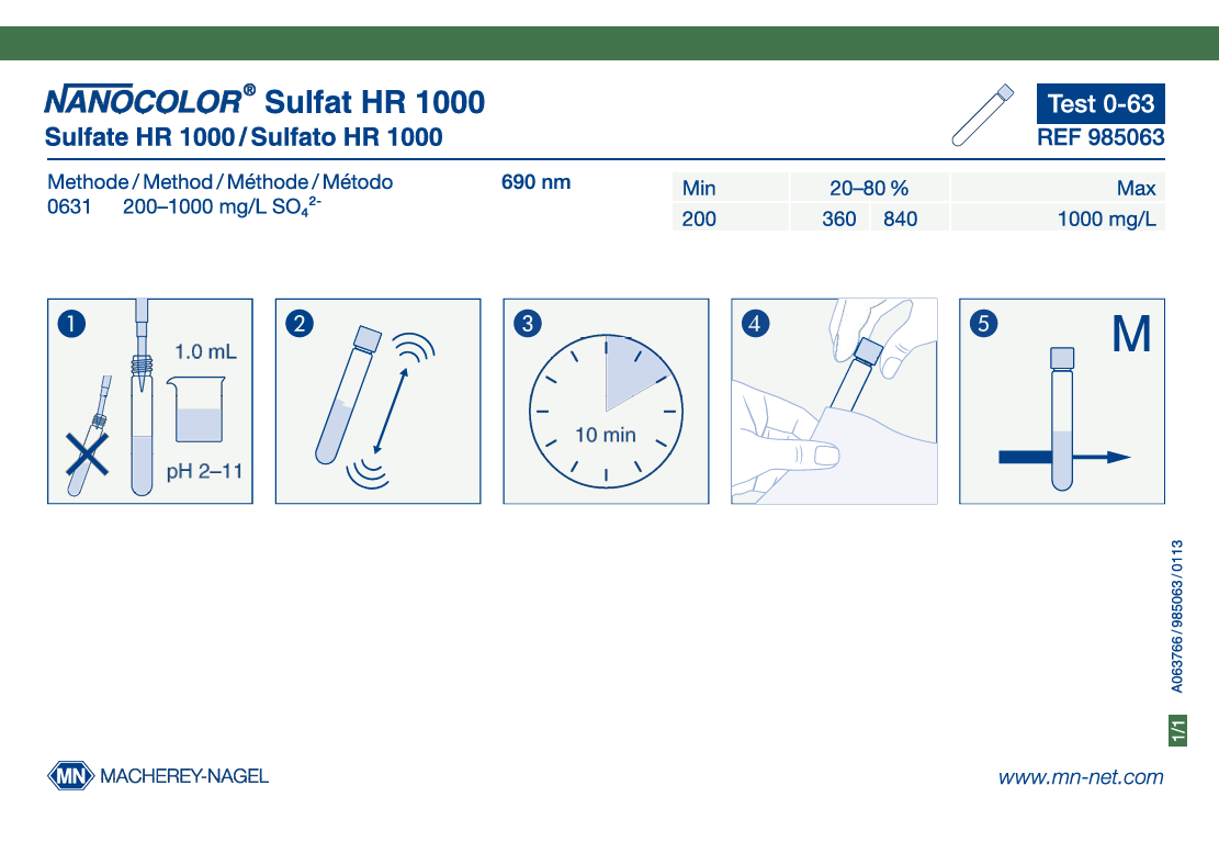 Tube test NANOCOLOR Sulfate HR 1000