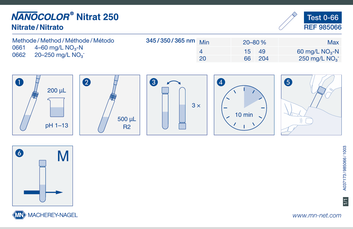 Tube test NANOCOLOR Nitrate 250