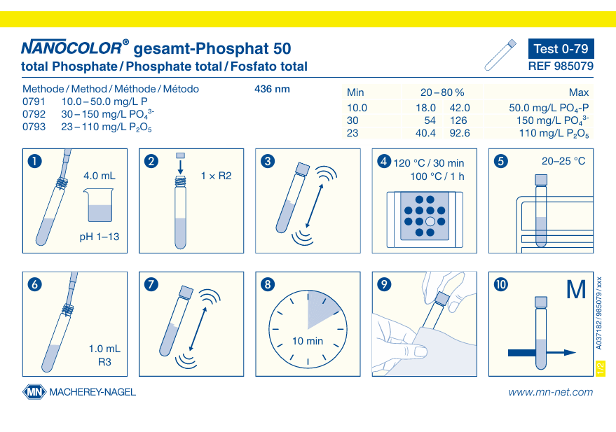 Tube test NANOCOLOR ortho- and total-Phosphate 50