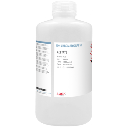 Acetate (C2H3O2) Single-Element Ion Anion Standard, 1,000 µg/mL (1,000 ppm), 500 mL