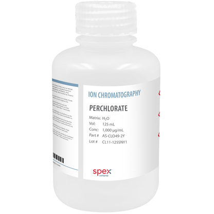 Perchlorate (ClO4)- Single-Element Ion Anion Standard, 1,000 µg/mL (1,000 ppm), 125 mL