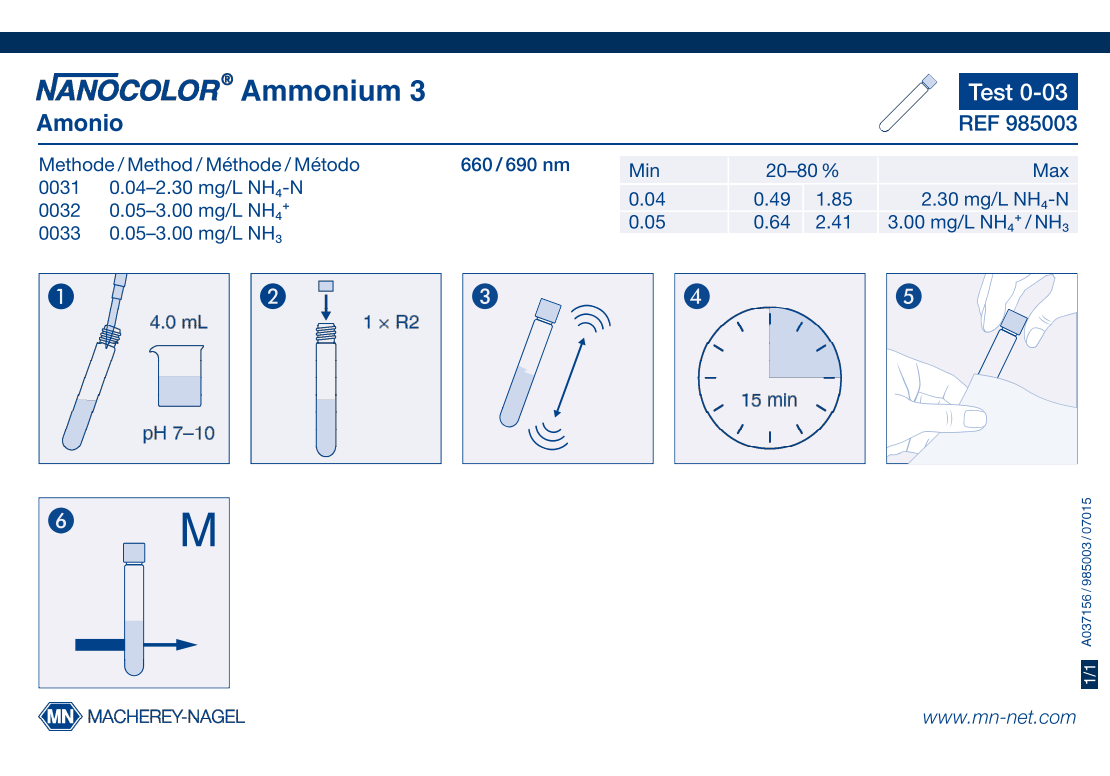 Tube test NANOCOLOR Ammonium 3