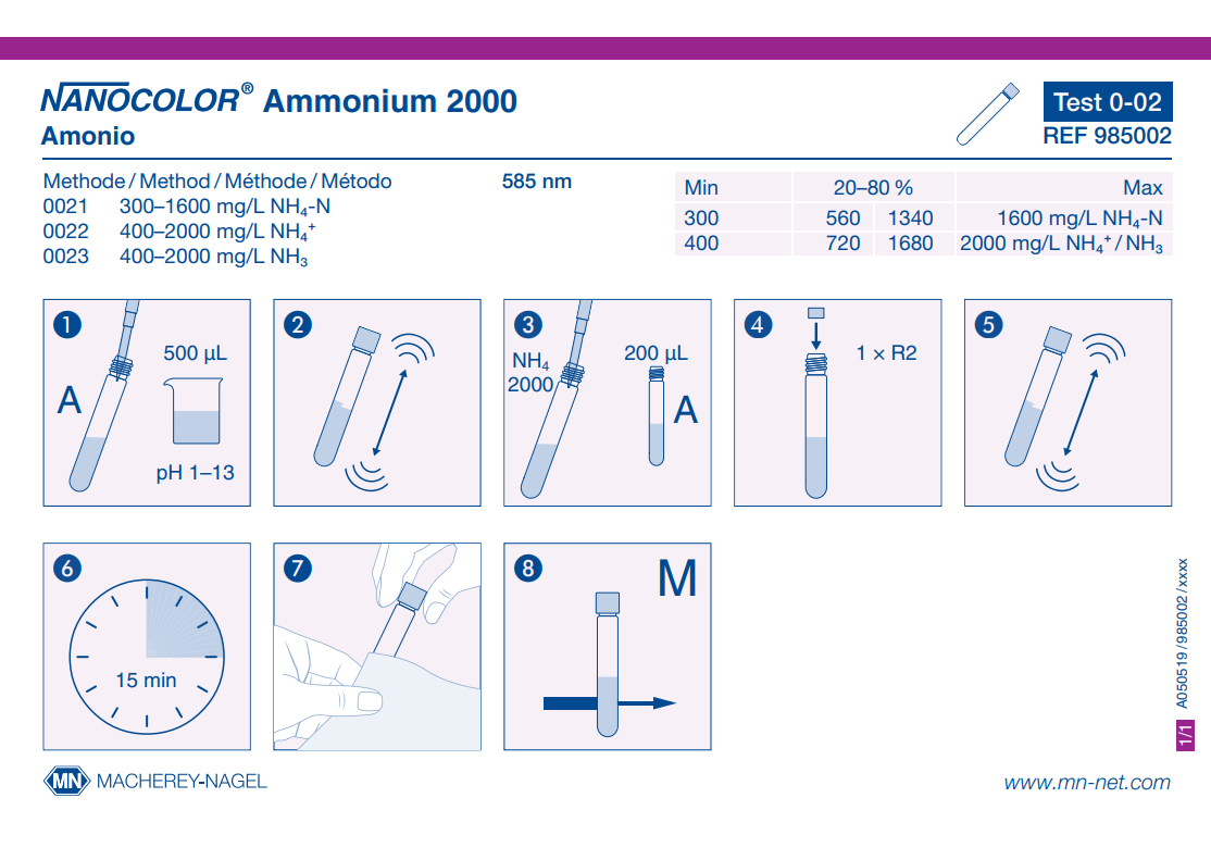 Tube test NANOCOLOR Ammonium 2000